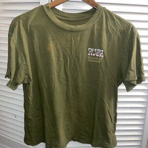 RVCA Olive Green Short Sleeve Tee with White Chest Graphic